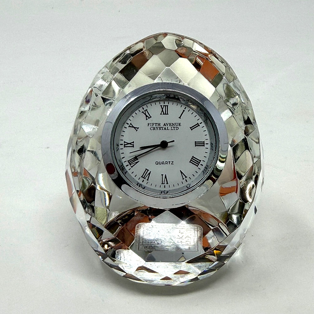Vintage Fifth Avenue Crystal LTD Faceted Quartz Desk Clock Diamond Shape